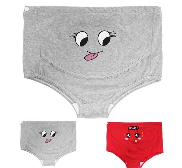 

3pcs breathable cotton adjustable maternity underwear high waist belly support pregnant women underwear cartoon face pattern pant5051285, White