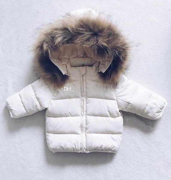 

new children big fur collar hooded coat winter girls boys long sleeve plus velvet thicker outwear kids down coat baby clothing c562234246, Blue;gray