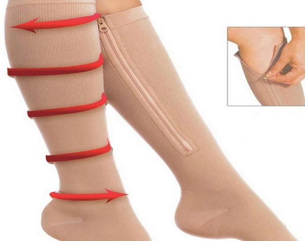 

compression socks zipper leg support knee socks women men open toe thin antifatigue stretchy sox socks men5039209, Black