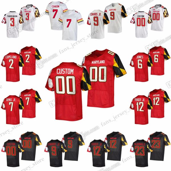 

s-6xl maryland terrapins football jerseys rakim jarrett chad ryland rex fleming roman hemby smith diggs esiason davis merriman custom any na, Black