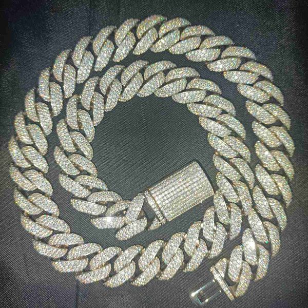 

customized 14mm 3 rows sterling silver s925 moissanite hiphop vvs moissanite cuban link chain necklace