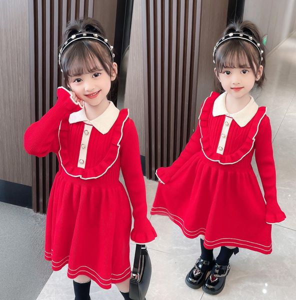 

new autumn and winter princess style westernized wool dress08955165, Red;yellow