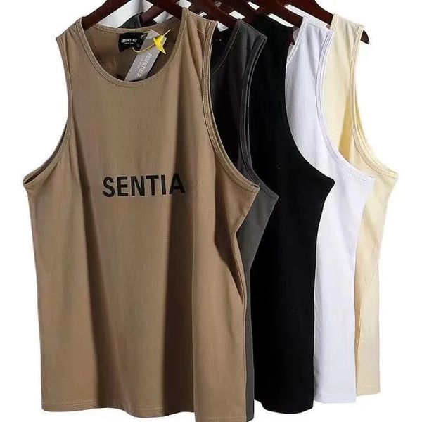

ess multi-thread chest letter three-dimensional silicone print loose sleeveless casual vest t-shirt hipster man, White;black