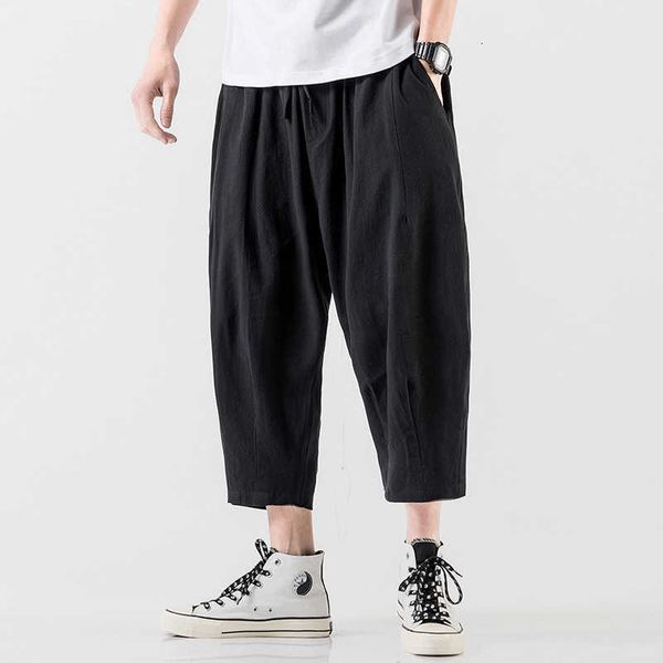 

taobao 2020 summer new linen capris wide leg pants boys' couple style, White;black