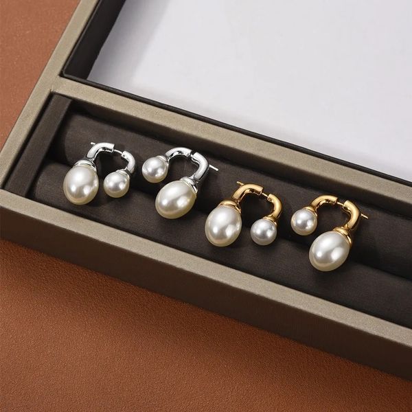 

ins wind front and rear size pearl earrings stud s925 silver needle trend all-match fashion 18k gold wome, Golden;silver