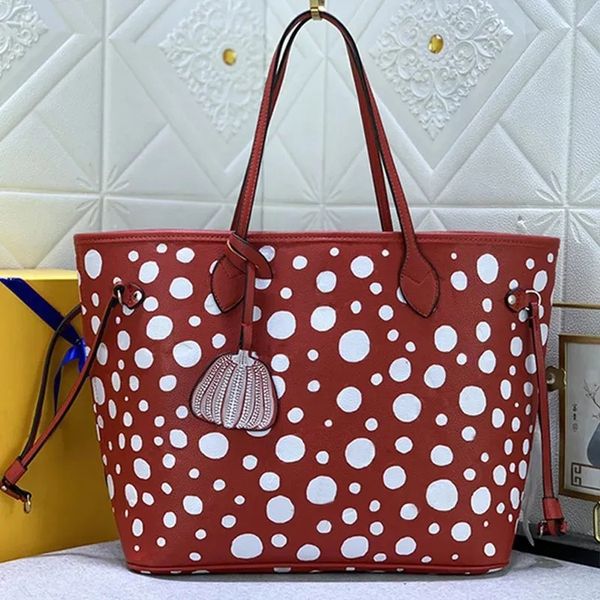 

23SS YK Never Shopping Totes Bag Designer Polka Dots MM Tote Women Yayoi Kusama Composite Bag With zipped pouch Leather Shoulder bags Dhgate bag, 25*11*19cm
