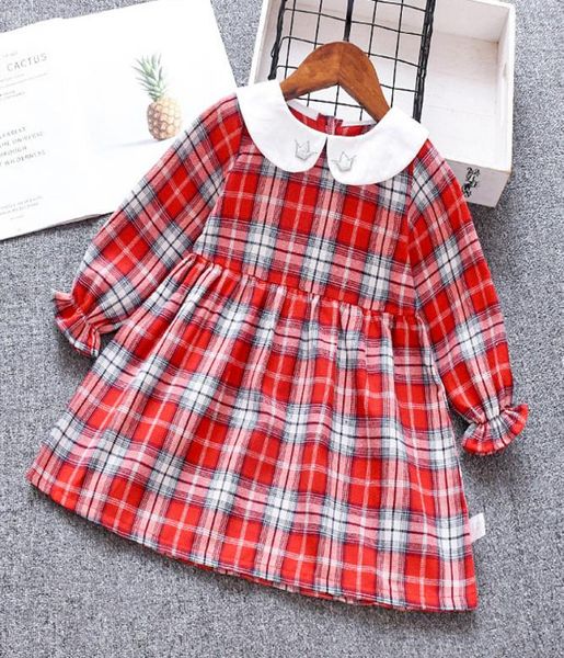 

2020 baby girls princess dress autumn plaid doll collar long sleeve kids clothing for birthday party designed infant casual dress3923711, Red;yellow
