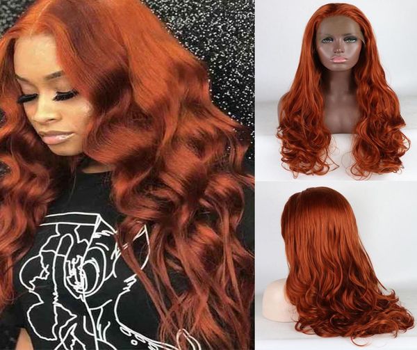 

lace front wigs copper red synthetic orange body wave wigs natural hairline glueless wigs for women synthetic wig with baby hair9891460, Black;brown