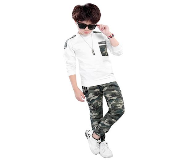 

2 pcs big boys long sleeve fashionable camouflage pants clothing set 412 t3660141, White