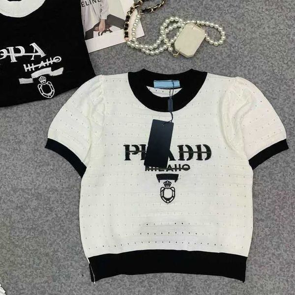 

clothes womens designer t shirt women tshirts man tees round hollow out pullover short sleeve knitting t-shirt letter print fashion women&#, White