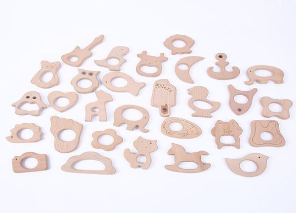 

infant wooden teether toy natural wood teething accessories multi animal shape baby pacifier chain pendant chewable nursing toys3563157