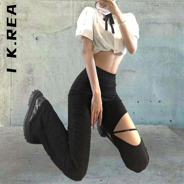 

capris i k.rea women pants spring summer trousers chic soft elastic hollow out pants korean bottoms stretch mujer female, Black;white