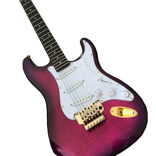 

factory black circle purple electric guitar, gold accessory, tiger maple veneer