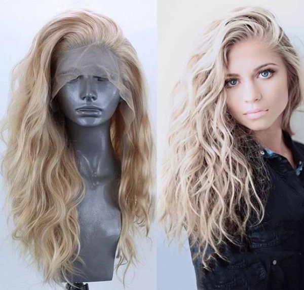 

natural woman blonde long wavy curly wigs glueless synthetic lace front wig heat resistant fiber hair natural soft wigs for party 4607772, Black
