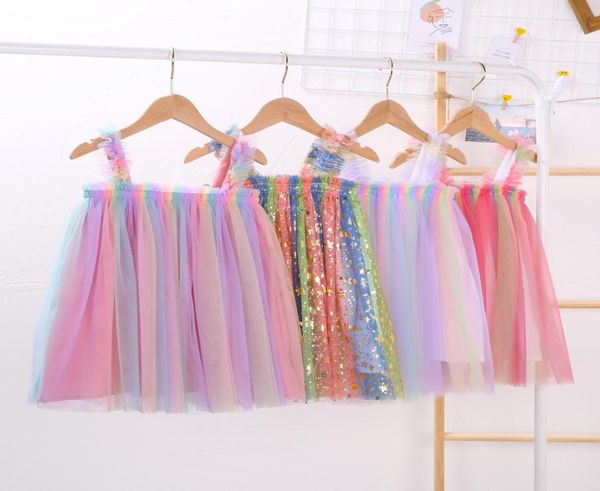 

ins baby girls tutu dresses kids sling gauze skirt summer party elegant rainbow tulle bubble 6 colors8446513, Red;yellow