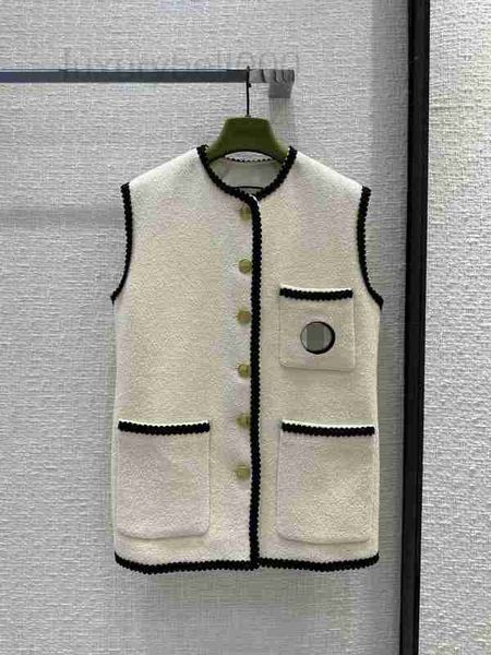 

women's vests designer handsome fashionable, casual, commuting temperament, texture thick tweed is quite wide, with a shaped logo, embr, Black;white