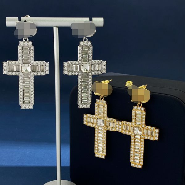 

cross letter design with diamond inlay stud earrings 18k gold plated women&girls valentines mothers day wedding birthday designer jewelry gi, Golden;silver