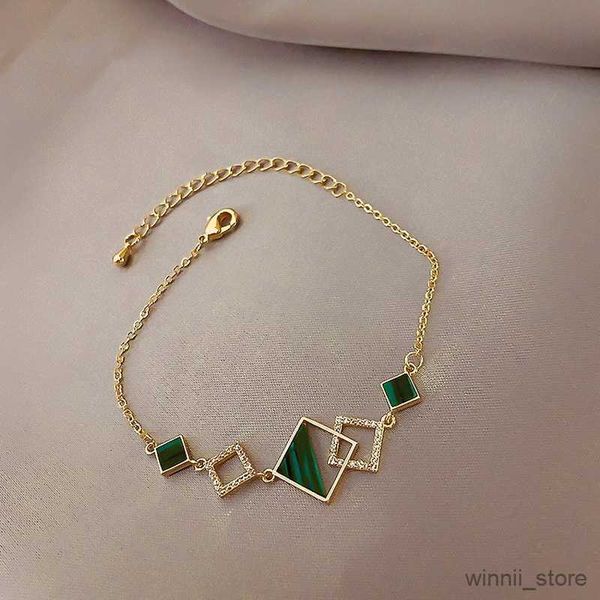 

charm bracelets green bracelet for women shiny square charm wrist bangles girl wedding exquisite jewelry r230704, Golden;silver