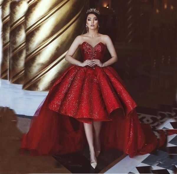 

charming red sparkly prom dresses high low sequins dubai formal runway evening gowns sweetheart neck long train vestido de marriag9221439, Black