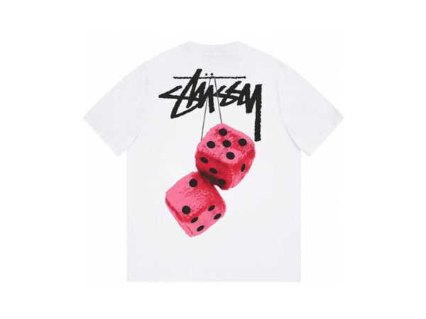 

men's and women's fashion t-shirt high street brand stussys fuzzy dice printed short sleeve, White