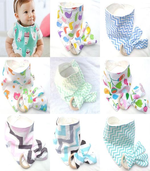 

10 styles baby bibsteeth stick 2pcsset cotton bamboo fiber infant wave pattern burp cloths teething ring wooden teething trainin2537529