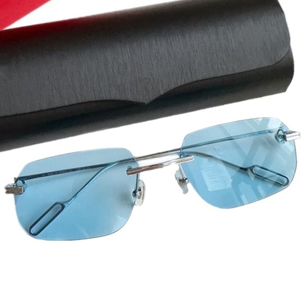 

2023fashion men big rimless gradient sunglasses uv400 noriginl case lightweight titanium square59-20-145 goggles fullset design case, White;black