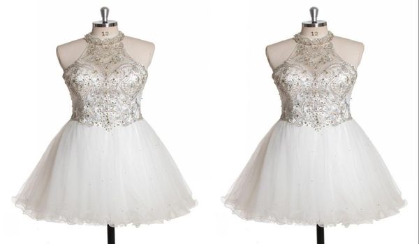 

glitter high neck white short homecoming prom dress sheer neck rhinestones sequins beaded tulle beaded graduation cockta9514487, Blue;pink