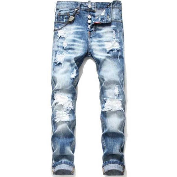 

dsquare jeans d2 20ss men's brand designers jeans distressed ripped biker slim fit motorcycle denim mens leisure fashion high q rkm55m9, Blue