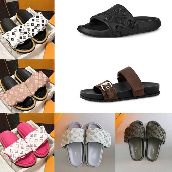 

designer womens slippers pool pillow mules women sandals sunset flat comfort mules padded front strap slippers fashionable easytowearst yles, Black