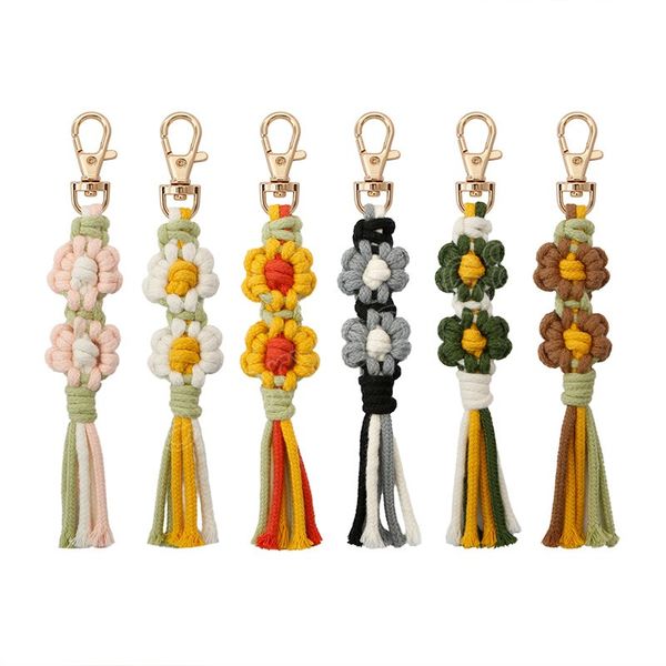 

flower key chain bohemian style diy hand-woven flower tassel key ring keychain bag pendant accessories, Silver