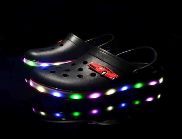 

supz casual beach croc clogskids lightemitting cave shoes couples classic work sandalsboys girls animation slippers5896530, Black