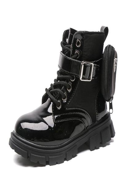 

boots girls 2021 autumn single fashion british style short children plus velvet leather chic2941365, Black;grey