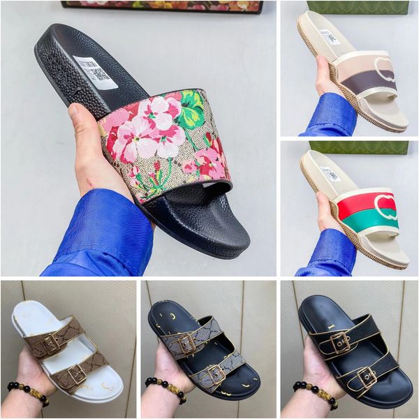 

g slide sandal designer men women sandals with correct flower dust bag shoes snake print summer wide flat sandal slipper size interlocking g, Black