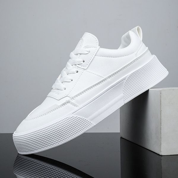 

dress shoes summer men's leather sneakers white round toe casual for men business office flat korean lace up male 230703, Black
