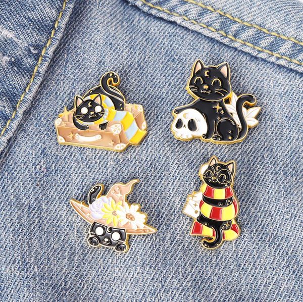 

new moon black cat enamel pins custom witchcraft magic school kitten brooches lapel badges bag gothic jewelry gift for friends9687181, Blue