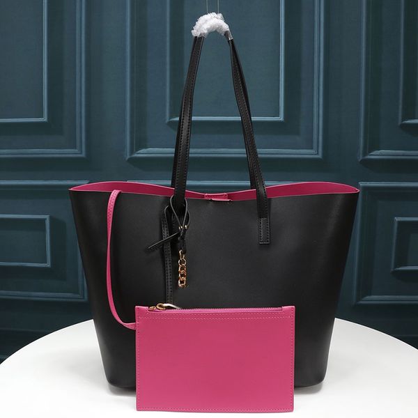 

tote shopping bag shoulder bag genuine leather letter pendant two piece set handbags purse large capacity pockets zipper wallet 33cm