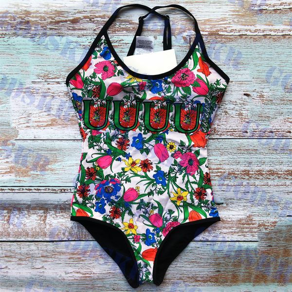 

designer swimwear flower pattern bikini for women classic one piece swimsuit womens sling swimsuits, White;black