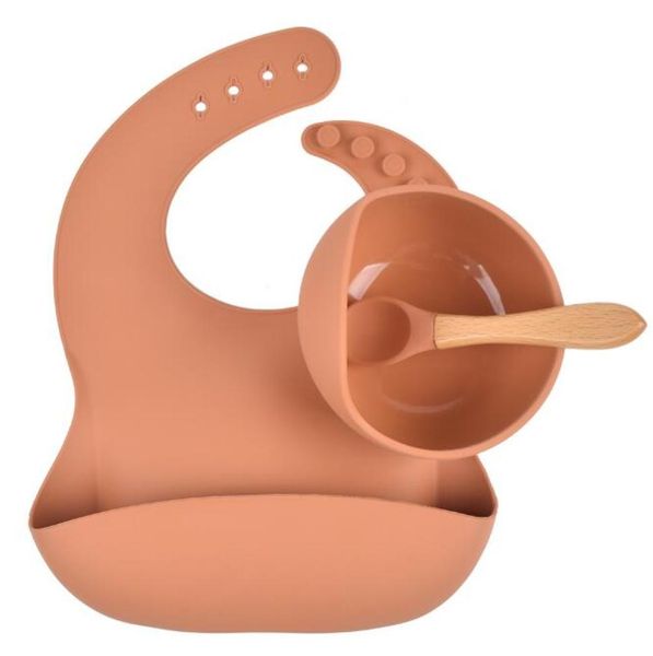 

baby feeding set food grade silicone bibs baby plate nonsilp suction bowl kids tableware waterproof bib bpa spoon 3pcsset w3274621