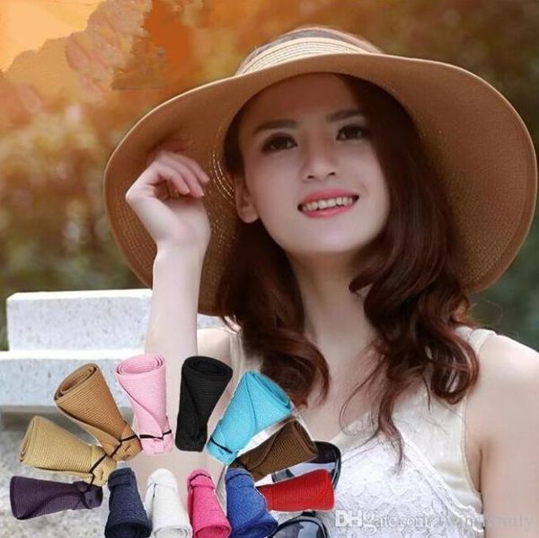 

foldable straw hats outdoor beach cap potable large floppy visor empty boho wide brim hats roll up fashion summer sun caps dyp9597437, Yellow