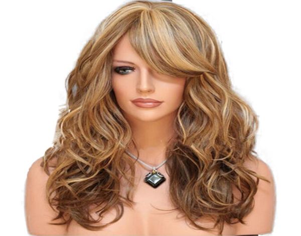 

blond wigs deep wave wig synthetic cosplay wigs long ombre brown wavy wig blonde wigs for blackwhite woman glueless hair wig7432215, Black