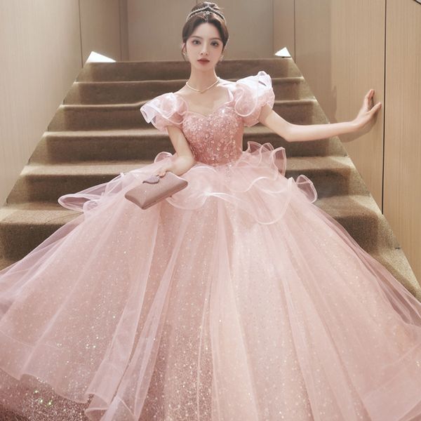 

2023 pink shiny long prom dresses princess crystal beaded elegant sparkly beaded new bling evening party second reception birthday engagemen, Black
