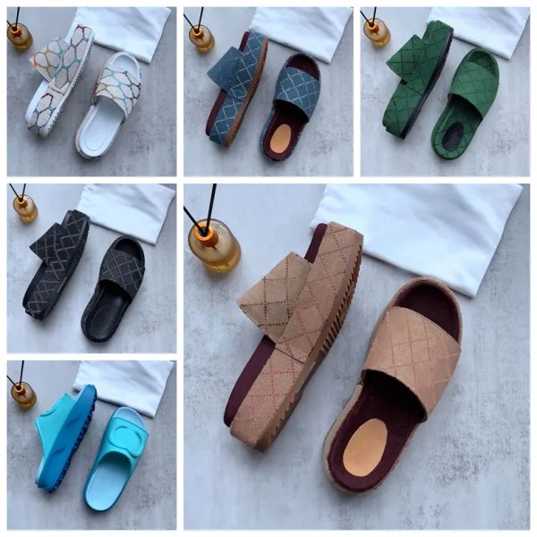 

with box 2023 mens designer slippers platform sandals womens sliders embroidered summer canvas slipper lady summer slides rubber beach sa pf, Black