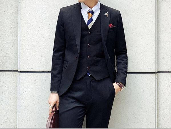 

custom made men suits one button groom tuxedos peak lapel groomsmen wedding/prom/dinner man blazer jacket pants vest w872422, Black;gray