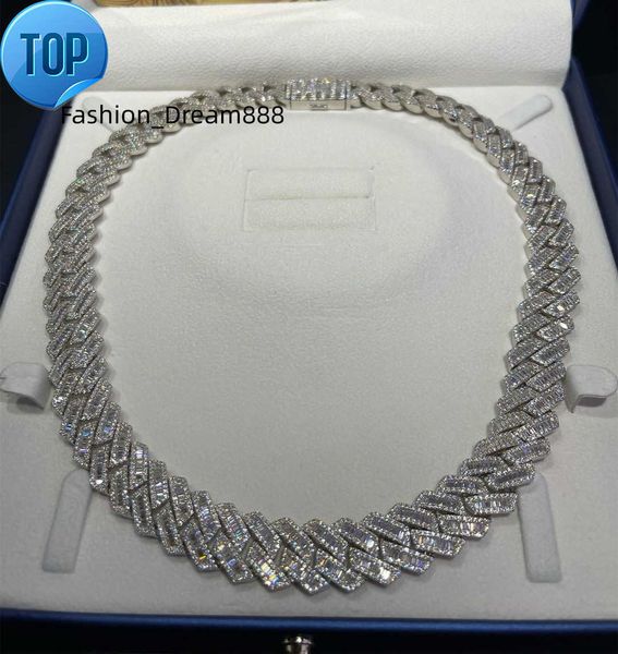 

kibo hip hop jewelry 18mm 925 silver vvs baguette moissanite diamond cuban link chain