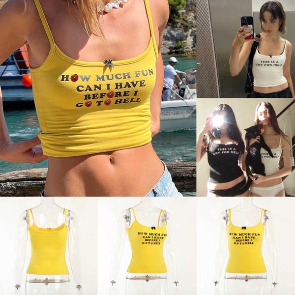 

retail designer women tanks knitted suspender vest short style exposed navel camis 2023 new fashion spice girls casual t -shirt, White