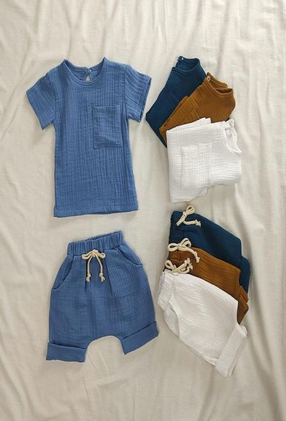 

clothing sets summer kids girls clothes outfits solid muslin baby boy short sleeves t shirt for born suit cotton outfit 03tclothi7841281, White
