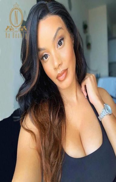 

180 density hd transparent lace wig brown straight ombre colored 13x6 lace front human hair wigs for black women nabeauty remy5839037, Black;brown