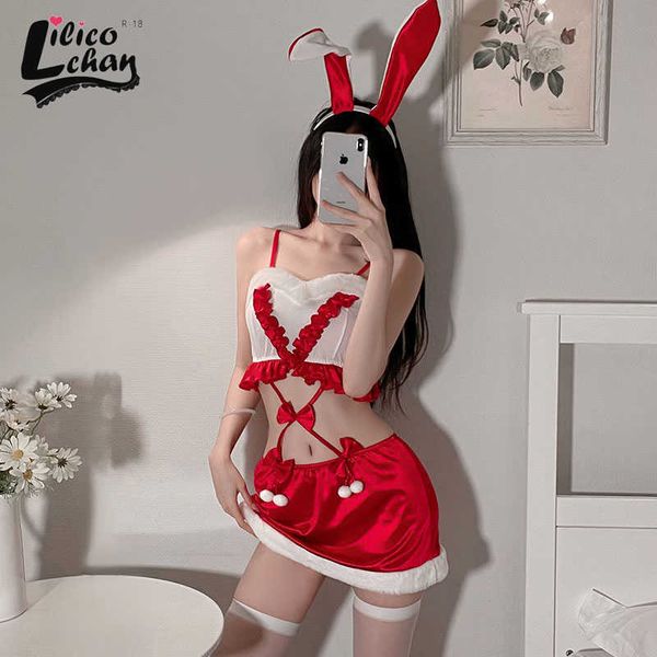 

set backless plush women bunny girl christmas outfit ruffles hollow out cosplay costumes see through tempatation lingerie sethkd230703, Black;white