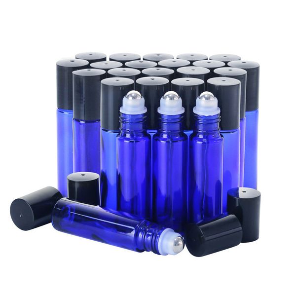 

24pcs pack 10ml glass perfume bottles wholesale blue and brown color roller ball refillable bottle of essential oil