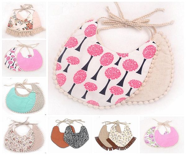 

tassel baby bibs infant cotton linen burp cloths double layer newborn bibs kids bandanas geometry animal printed 39 designs 10pcs 8321434